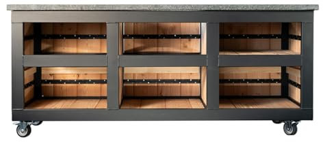 TitanCrafts - The Big Chef Standard Außenküche Outdoorküche wetterfest mit Arbeitsplatte aus Granit dunkel (Aussparung Mitte) - inkl. Stauraum, 4 Rädern - für Garten & Terrasse - 210x72x93cm