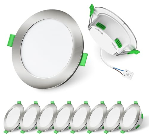 ALUSSO 3CCT LED Downlights for Ceiling 4W/6W/8W Dimmable Nickel 10 Pack | Ultra Slim 68mm IP44 Bathroom Spotlights, 3000K Warmwhite/4000K Neutralwhite/6500K Coolwhite Recessed Ceiling Lights