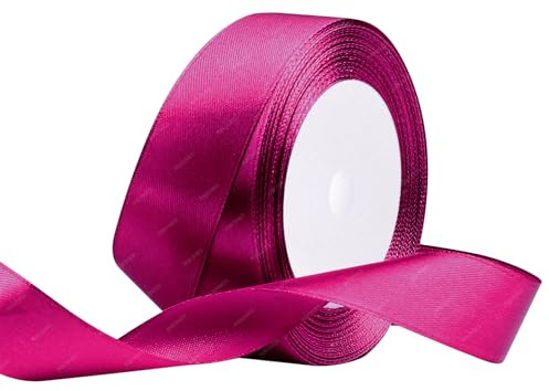 Nastro di raso Rosa Fucsia, 25mm x 22 Metri Nastri in tessuto solido per confezioni regalo, bouquet di fiori, artigianato e decorazione di feste nuziali