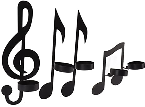 Portacandele da Parete con Nota Musicale Nera, Decorazione in Ferro, Portacandele con Nota Elegante per attività Nuziali