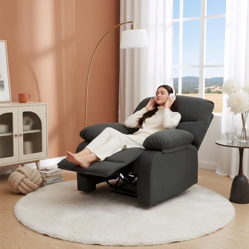 Panana FABRIC RECLINER ARMCHAIR SOFA HOME LOUNGE PADDED ARM CHAIR RECLINING GAMING, 2COLOURS (Dark Grey Linen Fabric)