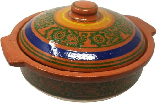 Housetronics Earthen Clay Cooking Pot, Karahi Kadai Wok for Biryani, Chicken,Curry,Rice Cooking/Serving, Mitti Kadai Karahi, Open Fire/Gas Top, with Lid, Large Size 4KG