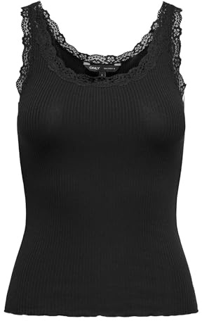 Only Onlsara Sharai Encaje Tank Top JRS Noos Basic sin Mangas Camiseta sin Mangas con Cuello Redondo y Detalle de Encaje, Negro, M