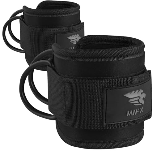 Ankle Straps for Cable Machines Gym Wrist Cuff Double Stainless Steel Weight Lifting D-Ring Booty Leg Resistance Bands Attachment Powerlift Women Men Home Fitness Workout Curl Kickback (Black Pair)