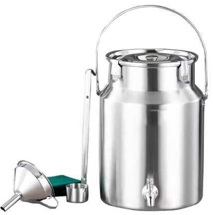 Seau de Transport de Lait en Acier Inoxydable, bidon de Lait/Pot fourre-Tout/Seau à vin avec Anneau de Verrouillage Anti-Fuite et Robinet, poignée Portable Facile à Transporter, 5