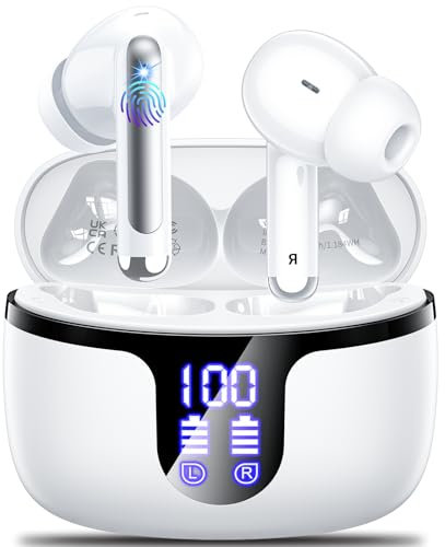 Auriculares Inalámbricos Bluetooth, Cascos Inalámbricos Bluetooth 5.4 in Ear con 4 HD Mics, 48H HiFi Estéreo Auriculares Deportivos con Reducción de Ruido ENC, IPX7 Sport Earbuds Pantalla LED 2025