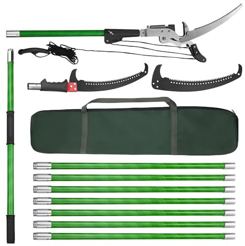 OKSTENCK 30ft Adjustable Long Handle Telescopic Tree Pruner,Upgraded Gear Manual Tree Pole Saw High Branch Scissors with Cutter and Storage Bag for Pruning high Branches Such as Palm Trees.