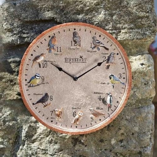 Garden Mile 30cm Bird Design Garden Clock and Thermometer Durable Quarts Clocks Outdoor Wall Ornament Decorative Wall Clock for Patio, Kitchen, Livingroom Décor