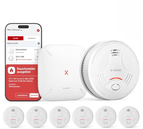 Set X-Sense Rilevatori di Fumo Intelligenti per Casa con Stazione Base SBS50, Sistema di Allarme Antincendio Interconnesso Wireless, Compatibile con l'App X-Sense Home Security, Modelli SD11-MR61