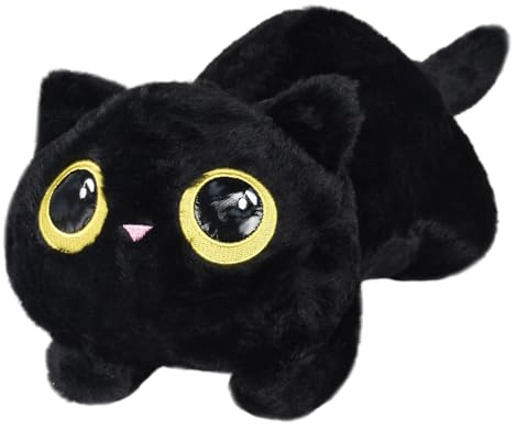 Luxvara Peluche Chat Noir 50cm | Coussin Doudou Kawaii pour Dormir & Câlins | Peluche Thérapeutique pour Adultes et Enfants | Déco Mignonne pour Canapé/Lit