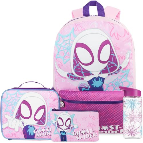 Get Trend Marvel Ghost Spider Girls Large Backpack Set 4 Pcs, 46cm Rucksack | Travel School Bag with Insulated Lunch Bag, Pencil Case & 500ml BPA-Free Water Bottle, School Supplies (Multi Ghost Spider)