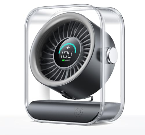 KIMMOO Rechargeable USB Desk Fan, Quiet Table Fan with Turbo Airflow, 100 Speeds, Digital Display, 90° Rotating, Small Battery Desktop Fans for Bedroom Home Office Travel(Black)