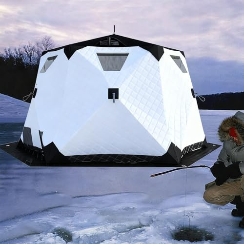 Isfiskeskydd, Bärbart Pop-Up Fisketält För 6 Till 10 Personer, Värmeisolerat, 420d Oxfordtyg, Med Ankare, Rep, Bärväska, För Vinterfiske White