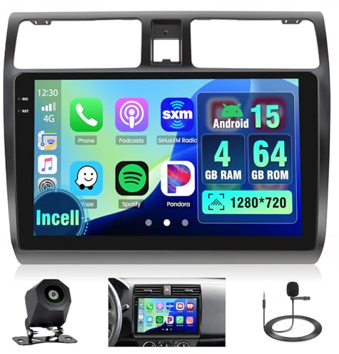 4+64G Android Autoradio med skärm för Suzuki Swift 2005-2010 Trådlös Carplay, Autoradio med Navi 10.1 Tum Incell skärm Android Auto/FM/RDS/Backkamera