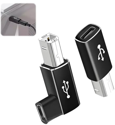 2 Piezas Adaptador USB C a MIDI de 90°, USB C Hembra a USB B Macho, Cable MIDI USB para Conectar Teléfonos, Tablets, Laptops a Instrumentos Musicales, Impresoras y Más, Adaptador Convertidor, Negro