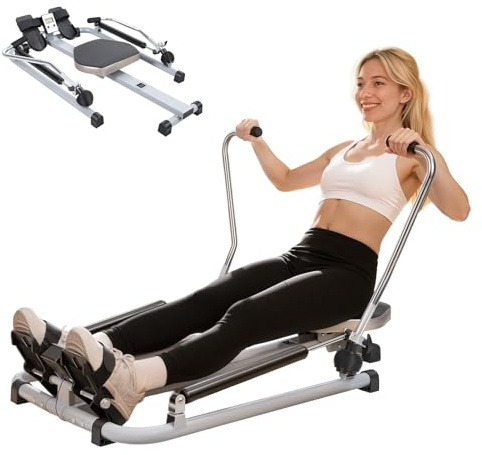Home Rowing Machine, Hydraulic Rower with LCD Monitor, Adjustable Resistance up to 110LBS & Large Cushioned Seat, 265LBS Quiet Rowing Machine for Aerobic Exercise Fitness
