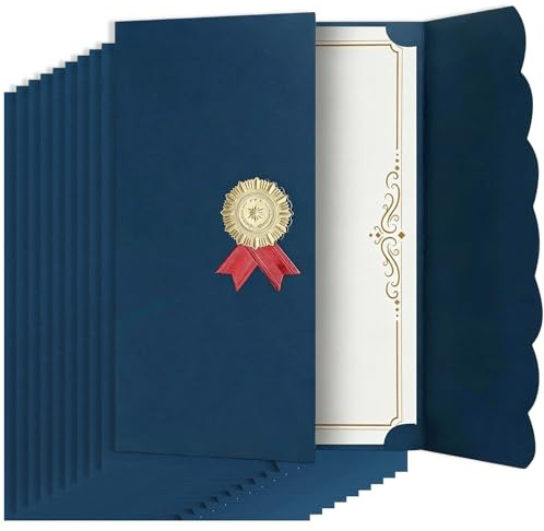 Paquete de 10 soportes para diplomas de piel sintética, tamaño A4, soporte para certificados, para fundas de certificados y portadocumentos para una presentación elegante (azul)