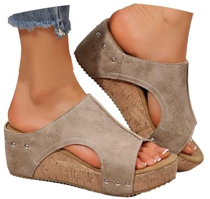 Ciabatte Donna Estive Eleganti Alte Pantofole Zeppa Alta Sandali Donna con Tacco E Plateau in Sughero Sandalo da Spiaggia Mare Piscina Scarpe Platform