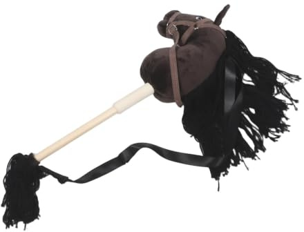 CHILDWEET Caballo de Palo de Tela y Madera Negro Bebés, Juguete para Montar Que Mejora la Coordinación y Decora Celebraciones de Cumpleaños y Carnavales