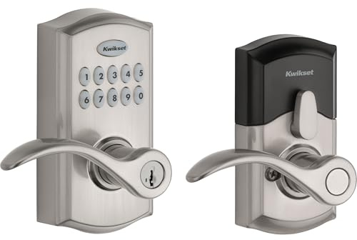Kwikset SmartCode 955 Electronic Lever Door Lock Deadbolt with Pembroke Door Handle Lever Featuring SmartKey Security in Satin Chrome