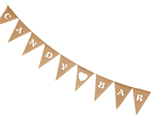 DAHI Girlande Candy BAR wimpelkette Jute Banner Herz Form Sackleinen Perfekt zu Deko der Candybar auf Hochzeiten, Geburtstagen und Anderen Feiern