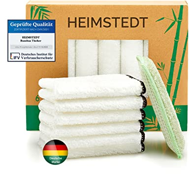 HEIMSTEDT® Lot de 6 Chiffons de Nettoyage en Bambou Noir durables pour Un Nettoyage sans Traces sur Toutes Les Surfaces