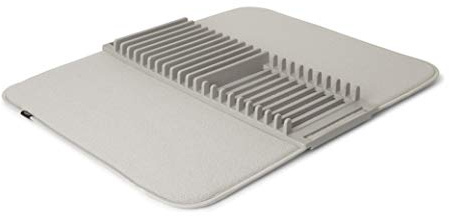 Umbra UDRY Rack and Microfiber Dish Drying Mat-Space-Saving Lightweight Design Folds Up for Easy Storage, Large, Light Grey