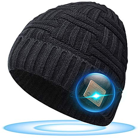 Bonnet Bluetooth Cadeau Homme Femme Original - Cadeau Noel Idee Cadeau Homme, Musique Bonnet Casque Stéréo, Bonnet Connecté Calendrier de l'avent Cadeau pour Action de Grâces, Noir, Taille Unique
