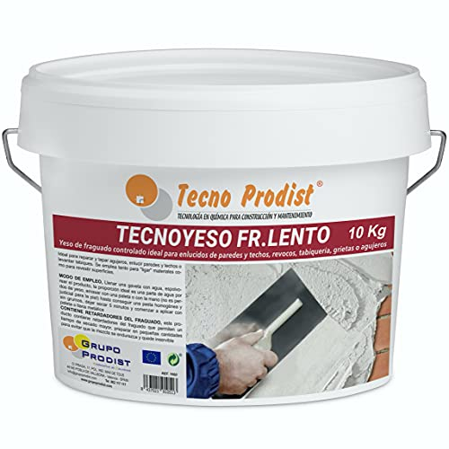 TECNO YESO LENTO de Tecno Prodist, (10 Kg) Yeso de fraguado controlado. Ideal para enlucidos, revocos, tabiquería, grietas o agujeros.