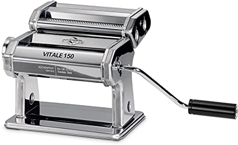 Küchenprofi Nudelmaschine manuell VITALE | für 7 Teigstärken | aus rostfreiem Edelstahl | Lasagneplatten, Tagliatelle und mehr | inkl. Pastaschneider, 3 Aufsätze | Motor separat erhältlich