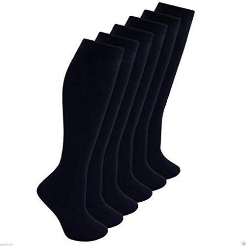 Soho Baby Ltd Girls Ladies SIX Pairs Plain Cotton Blend With Lycra Knee High Socks UK 4-6 (EU 35-39 Black)