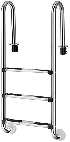 GOPLUS Echelle à 3 Marches de Piscine en Acier Inoxydable Anticorrosion Antirouille avec Pédales Antidérapantes Robustes Base de Support Plastique 132 x 50 x 26,5 cm Argent (Montage requis)