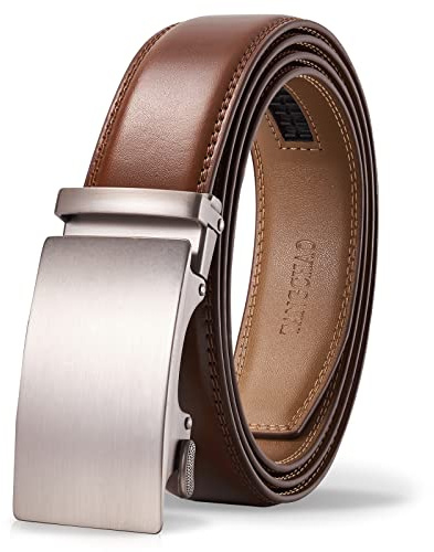 TANGCHAO Ceinture Hommes Marron Réglable à Cliquet Boucle Automatique Ceinture en Cuir pour Homme 35mm de Large 26-GANYI-115