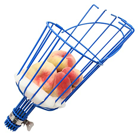 KOMCLUB Obstpflücker, Apfelerntemaschine, Baumfruchtwerkzeug mit Kissen, Obstgartenpflückkorb, Einfach anzubringender Twist-On-Apfelkorb, (3/4 Zoll Acme) Fügen Sie Ihre eigene Stange hinzu (Blau)