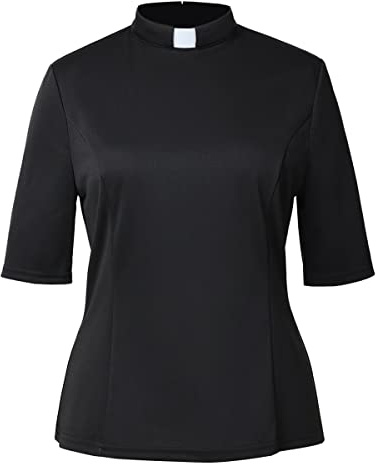 Kvinnor Kyrka Clergy Shirt med Tab krage Vår Sommar Halv ärm Slim Blus Top