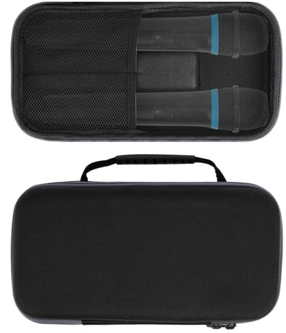 Geekria for Creators Microphone Case, Hard Shell Dual Mic Carrying Case, Travel Protective Bag with Cable Storage Compatible with TONOR TW-820, TW630, TW620, Shure BLX2/PG58 (Black)