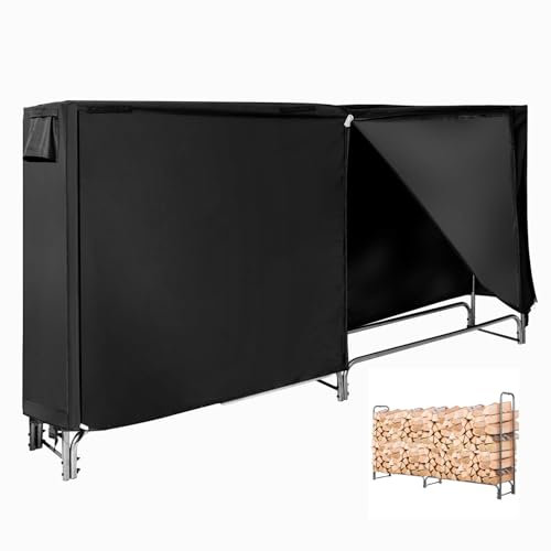 GOPLUS Porte-Bûches Extérieur 122,5CM/153CM/192CM/240CM, avec Housse en PVC Imperméable, Range-bûches Bois de Chauffage Hauteur 122,5CM Extérieur, Noir (240x35,5CM)