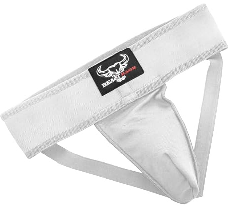 Boxen Tiefschutz Cup Herren schweißabsorbierend belüftet verstellbar Sparring Tiefschutz Jockstrap Taekwondo Karate Training Unterwäsche Jiu Jitsu BJJ Schutz Kickboxen MMA Muay Thai (XL, Weiß)