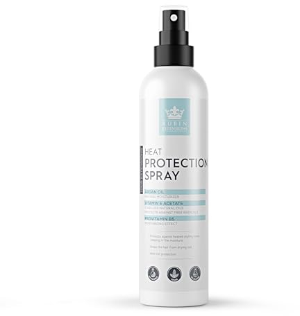 Rubin Extensions Hitzeschutzspray mit Arganöl und UV-Schutz 200 ml - Hitzeschutz und Pflege für glänzendes Haar - Vegan, ohne Silikone & Parabene