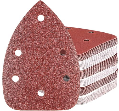 HYCHIKA Carta Vetrata per Levigatrice, 60 Pezzi, 140 x 80 mm, 6 Fori con Gancio e Anello, Grana 60/80/100/120/180/240, Compatibile con Levigatrice Elettrica HYCHIKA 140W Levigatrice per Legno