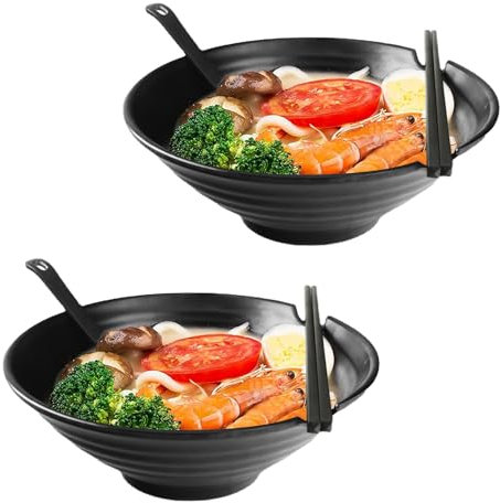 2 Stück Japanische Ramen Schüssel Set, 1000 ML Premium Rutschfeste Suppe Schale mit Löffel Und Essstäbchen Ramenschüssel Asiatisches Geschirr Ramen Bowl Set für Asiatische Nudeln und Udon, Soba