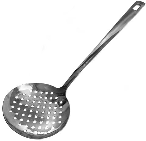 Fackelmann Schiumarola, materiale in acciaio inossidabile riciclato, ad alto spessore lucido, ideale per fritti, pasta fresca e ripiena, lavabile in lavastoviglie, dimensioni 34,5 x 11 cm