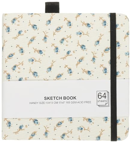 PATIKIL 5.1x5.1 Watercolor Sketchbook, 64 Sheet 165GSM/112lb Watercolor Paper Sketchbooks Acid Free Watercolor Journal Hardcover Artists Paper Pads with Pen Holder, Blue Flower