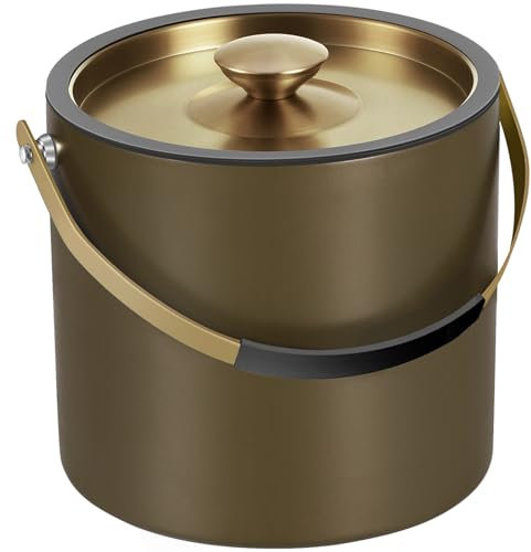 Seau à glace isotherme moderne de 3,2 l avec couvercle en silicone, pinces, passoire, seau à glace à double paroi en acier inoxydable pour fêtes et bar à cocktails, idéal pour cadeau