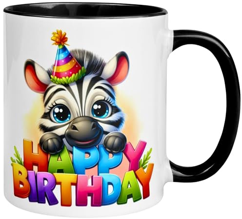 Geburtstag Tasse | Happy Birthday Zebra | Geschenk Mann Frau Neutral Alter | Geburtstagsgeschenk ohne Zahl Männer Frauen | Party Kaffeebecher | Geburtstagsparty Dekoration | Geburtstagstasse