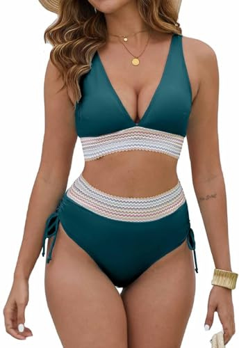 Joligiao Mujer Bikinis Reductor Push Up Traje de Baño de Dos Piezas Bikinis Braga Alta Bañadores Control de Vientre Bikini Reductors Barriga Deportivo de Cintura Alta Tallas Grandes(Verde Oscuro,L)