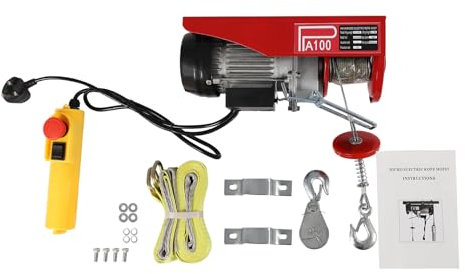 Electric Hoist Lift 480W Electric Wire Hoist Upto 100kg with Wired Remote Control and Copper Motor Electric Pulley System Electric Winch Overhead Lift for Garage Warehouses