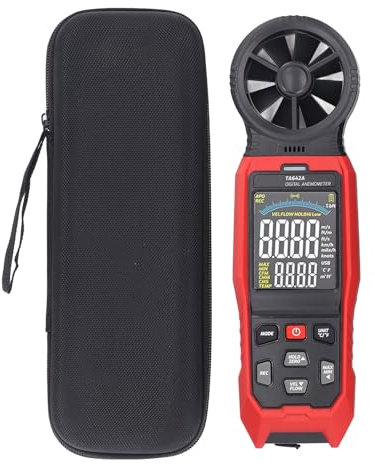 Anemómetro Portátil, 0.06 a 45.0 M/S Anemómetro Digital Velocidad del Viento y Temperatura Medición del Flujo De Aire HVAC, para Predicciones Meteorológicas Exteriores