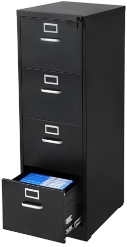VEVOR Classeur Vertical à 4 tiroirs avec Serrure, Caisson de Bureau en métal Robuste avec Tringle de Suspension Amovible, Rangement Document pour dossiers Format A4/Lettre/Légal, Montage Facile, Noir