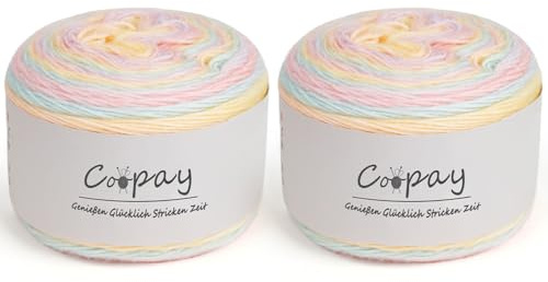 Coopay Wolle zum Häkeln Farbverlauf, 2 x 150g Farbverlaufsgarn zum Stricken, Weiches Wolle zum Stricken, Bunt Häkelgarn Farbverlaufs für Schals, Pullover, Tücher - Macaron